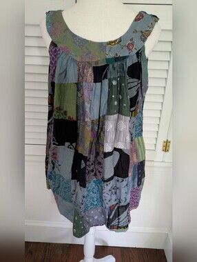 Bohemian Patchwork Sleeveless Tunic Top / Mini Dress, Sz Large